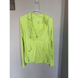 Tangerine Womens Neon Yellow Quarter Zip Hooded Running Top Medium Thumbholes